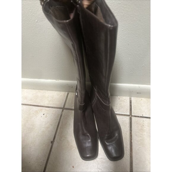 Etienne Aigner Brown Leather Knee-High Boots Square Toe Women's 10m - Picture 3 of 6